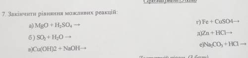 Закінчіть рівняння можливих реакцій