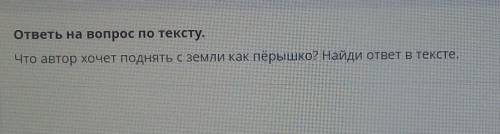 ответы на вопрос по тексту. Что автор хочет поднять с земли как пёрышко? Найди ответ в тексте.​это с