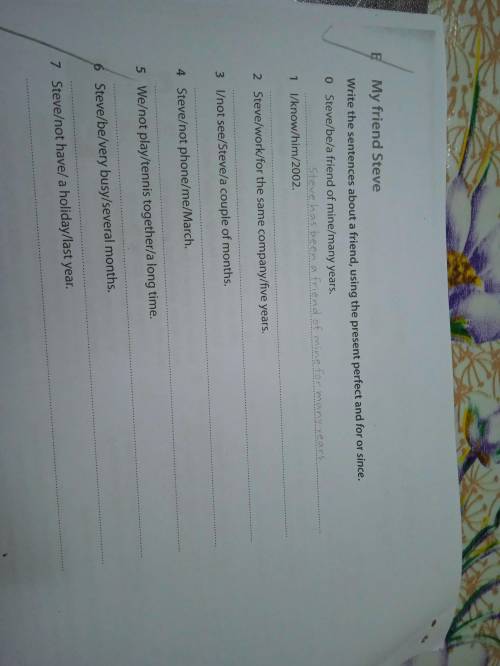 Write the sentences about friend , using the present perfect and for or since