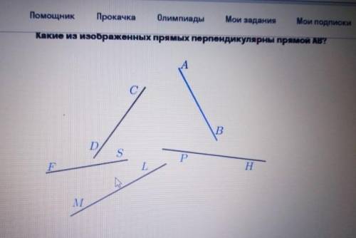 Какие из изображённых прямых перпендикулярны прямой AB 
