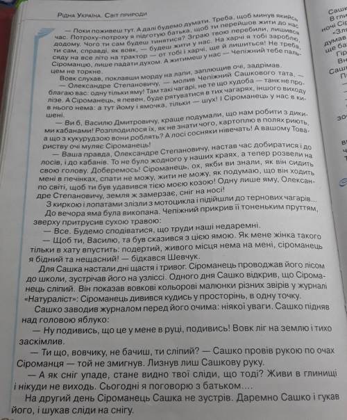 Випишіть цитати до Сіроманця(вовк) Сашка та Чепіжного 