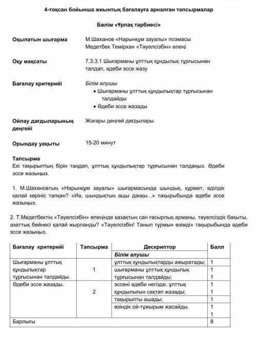 БЖБ казак адебиет БЖБ 7класс 4 четверть (на казахском не смогу написать а то удалят) 