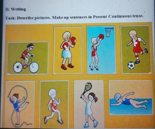 L Writing Task: Describe pictures. Make up sentences in Present Continuous tense.V СОЧ ​