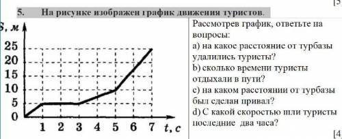 5. На рисунке изображен график движения туристов. рассмотрите график и ответьте на вопросы 