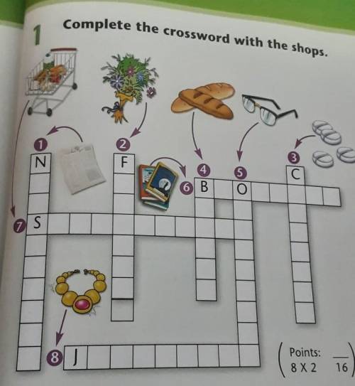 Complete the crossword with the shops.помагит 