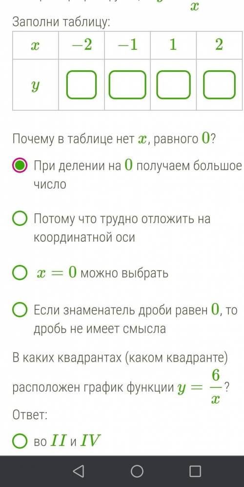 Построй график функции y=6x.Заполни таблицу:x−2;−1;1;2y