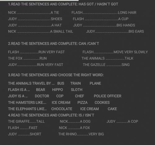1.READ THE SENTENCES AND COMPLETE: HAS GOT / HASN'T GOTNICK A TIE FLASH LONG HAIR JUDY SHOES FLASH A