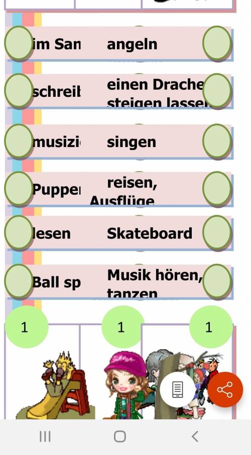 Was macht ein Kind in seiner Freizeit? Schreib die Nummer neben die Wörter!