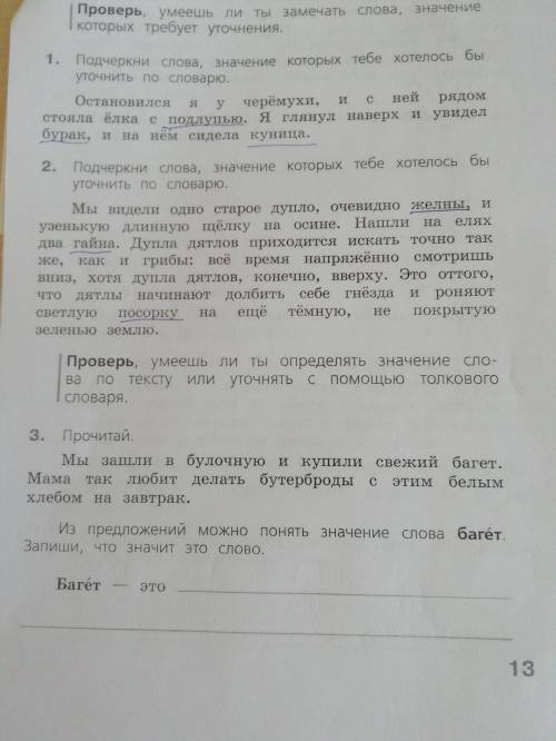 Подчеркни слова, значение которых тебе хотелось бы уточнить по словарю