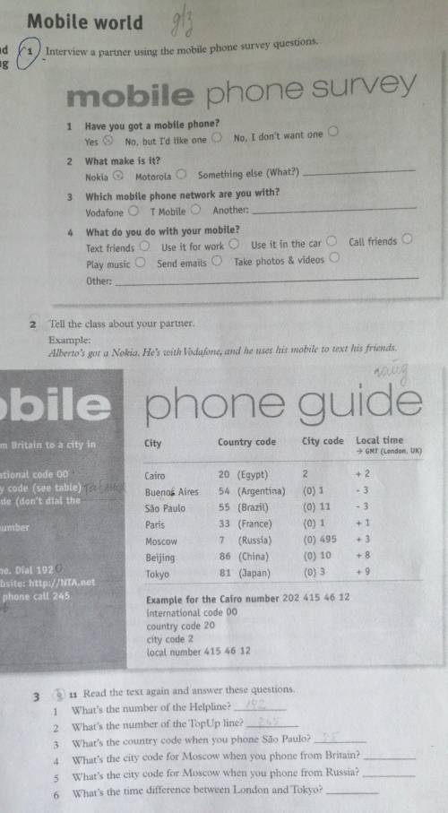Выполнить упражнения и написать о своём mobile phone survey 