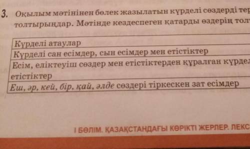 3. Оқылым мәтінінен бөлек жазылатын күрде. толтырыңдар. Мәтінде кездеспеген қатард Күрделі атаулар К