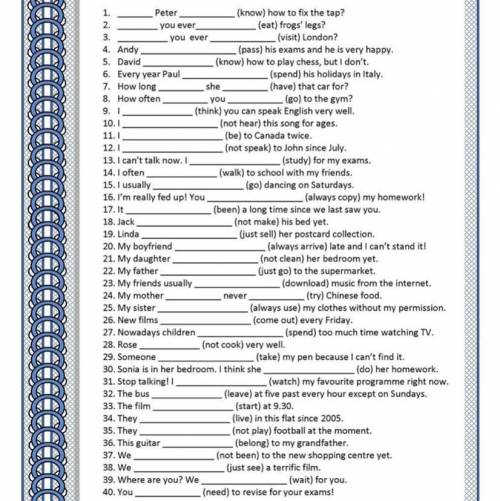 Present tenses complete the sentences using the correct from of the verb in brackets