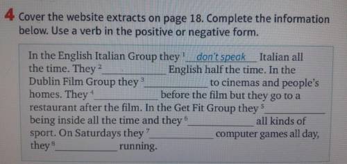 Cover the website extracts on page 18. Complete the information below. Use a verb in the positive or