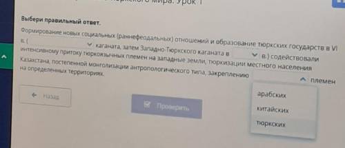 Выбери правильный ответ. Формирование новых социальных (раннефеодальных) отношений и образование тюр
