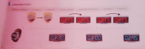 1.Label the clocks half past three , an hour , a minute, three o'clock, quarter to three , a second,