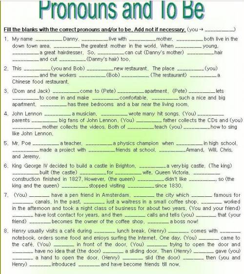 Pronouns and To Be Fill the blanks with the correct pronouns and/or to be. Add not if necessary. (yo