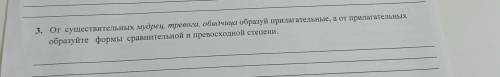 3. От существительных мудрец, тревога, обидчица образуй прилагательные, а от прилагательных образуйт