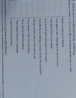 Write a number (1-10) on the left to put this sentences