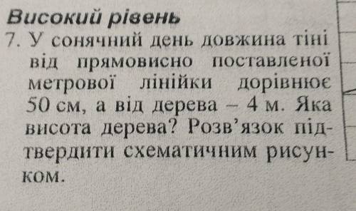 Високий рівень 7. У сонячний день довжина тіні від прямовисно поставленої метрової лінійки дорівнює