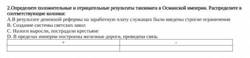 2.Определите положительные и отрицательные результаты танзимата в Османской империи. Распределите в