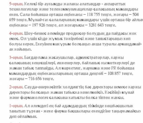 Септік жалғауларды белгіле.5-орын. Келесі бір ауқымды жалақы алатындар - ақпараттық технологиялар жә