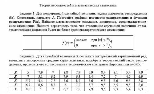 решить задания по теории вероятности и математической статистике, задание на фото