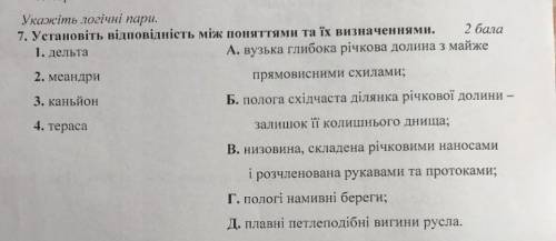 Установіть відповідність між поняттями та їх визначення дельта меандри