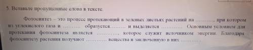 2. Вставьте пропущенные слова и тексте, Фотосинтез, это процесс протекающий и зеленых листьях растен