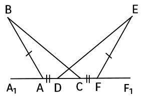 Задан рисунок. AD = CF, AB = EF, ∠BAA1 = ∠EFF1. Докажите, что ΔABC = ΔFED. Решение (доказательство)