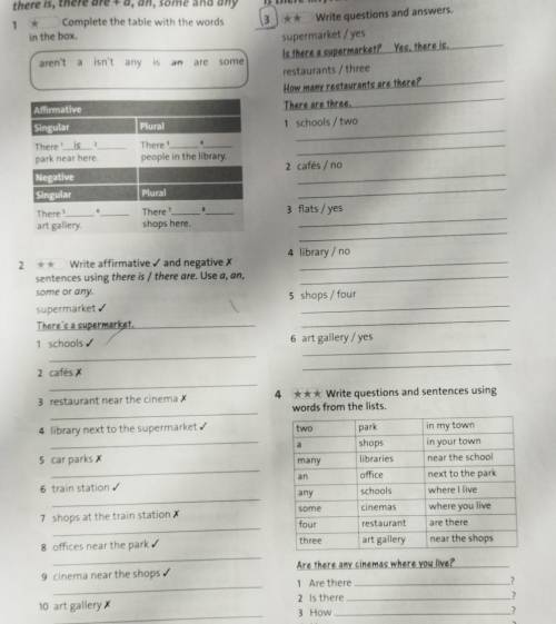 2 задание 2.Write affirmative and negative sentences using there is / there are. Use a,, an, some or