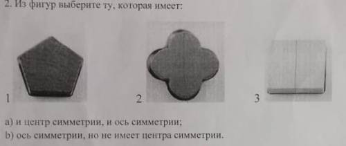 Из фигур выберите ту которая имеет а)и центр симметрии и ось симметрии б)ось симметрии, но не имеет