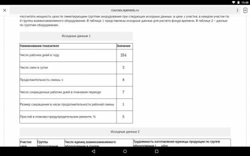 Рассчитать мощность цеха по лимитирующим группам оборудования при следующих исходных данных. В цехе