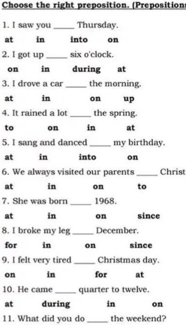 Choose the right prepositions