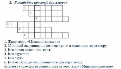 Розгадайте кросворд твору Міщанин-шляхтич.