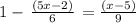 1-\left\frac{\left(5x-2\right)}{6}\right=\frac{\left(x-5\right)}{9}